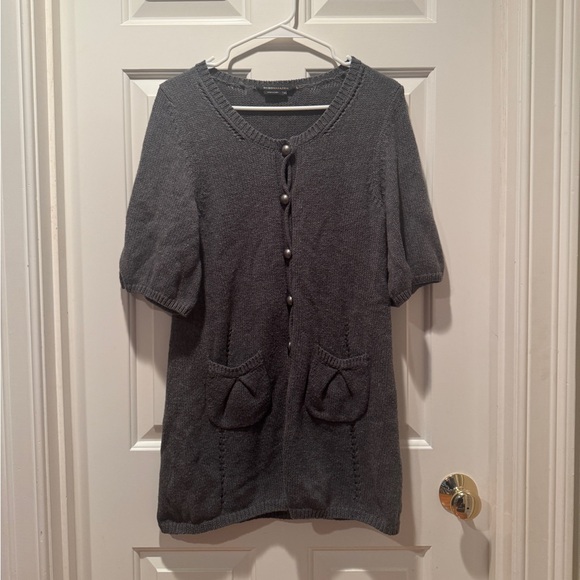 BCBGMaxAzria Gray Knit Short Sleeve Cardigan Sweater - Picture 3 of 10
